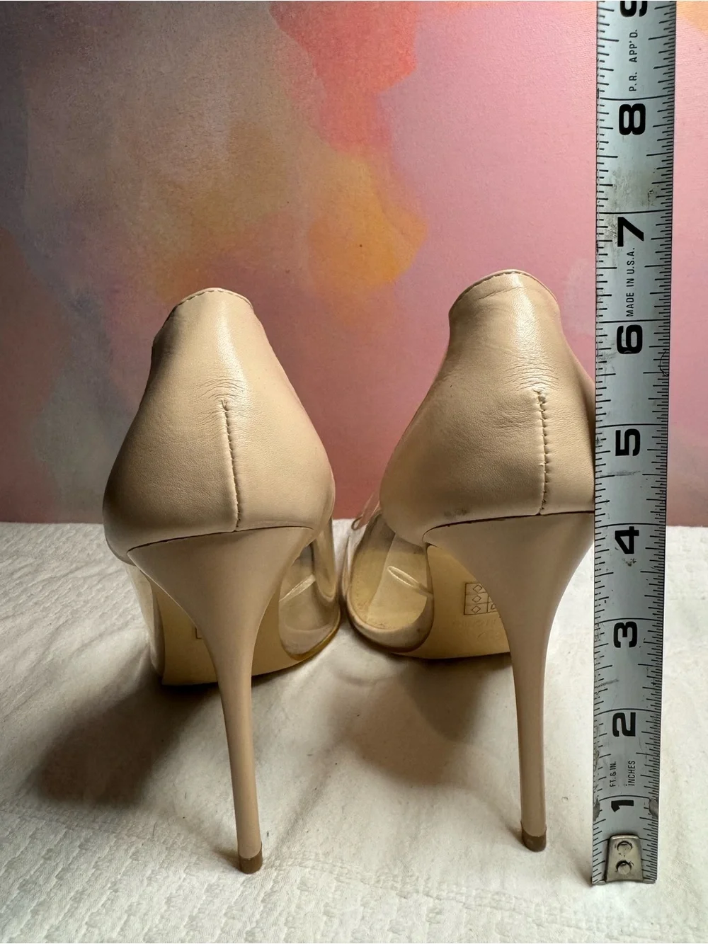 Truffle Collection Wide Fit pointed clear heeled shoes in beige